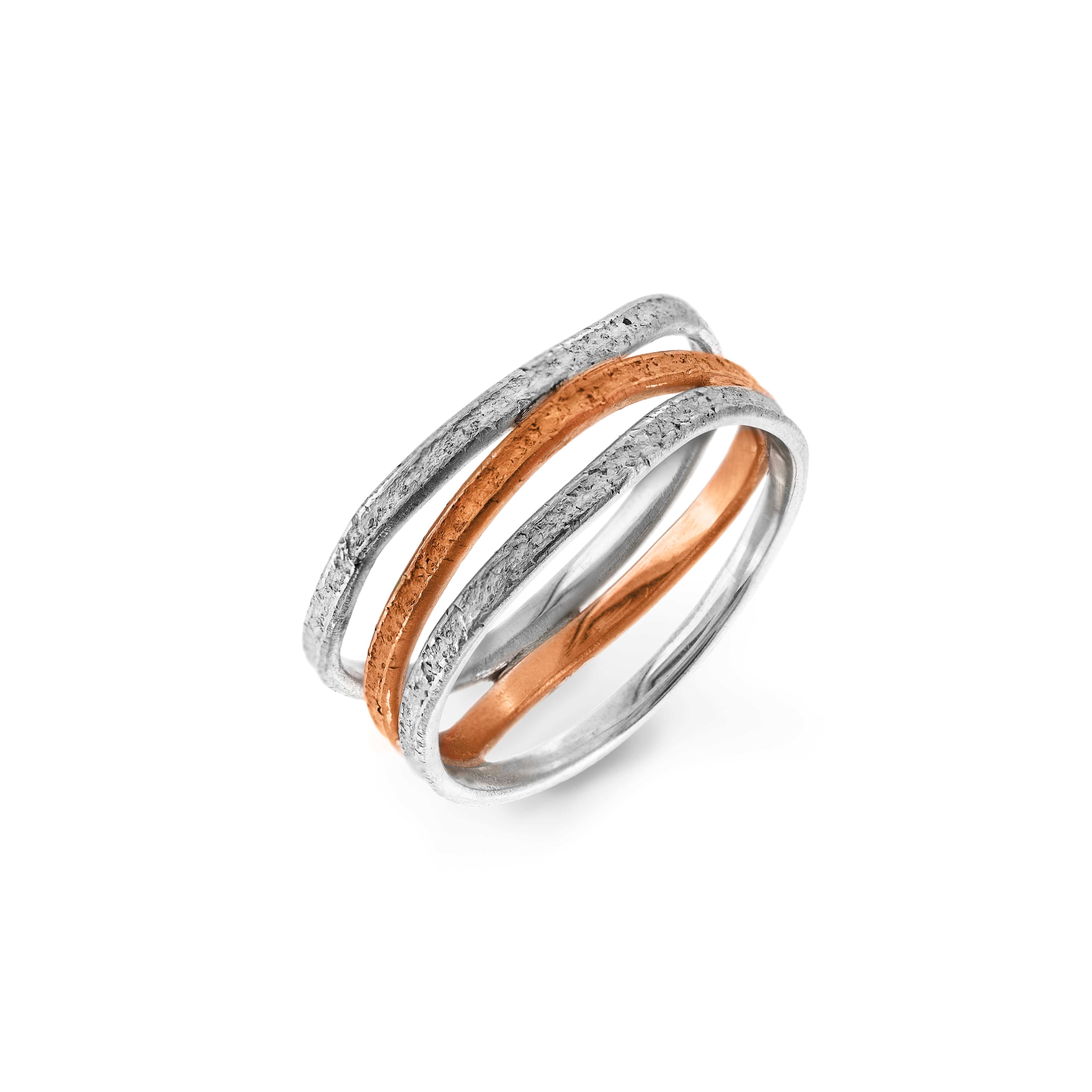 18K Gold & Sterling Silver Triple Stack Wedding Ring Set for Women - Elegant Bridal Band for Engagement, Anniversary, and Everyday Wear