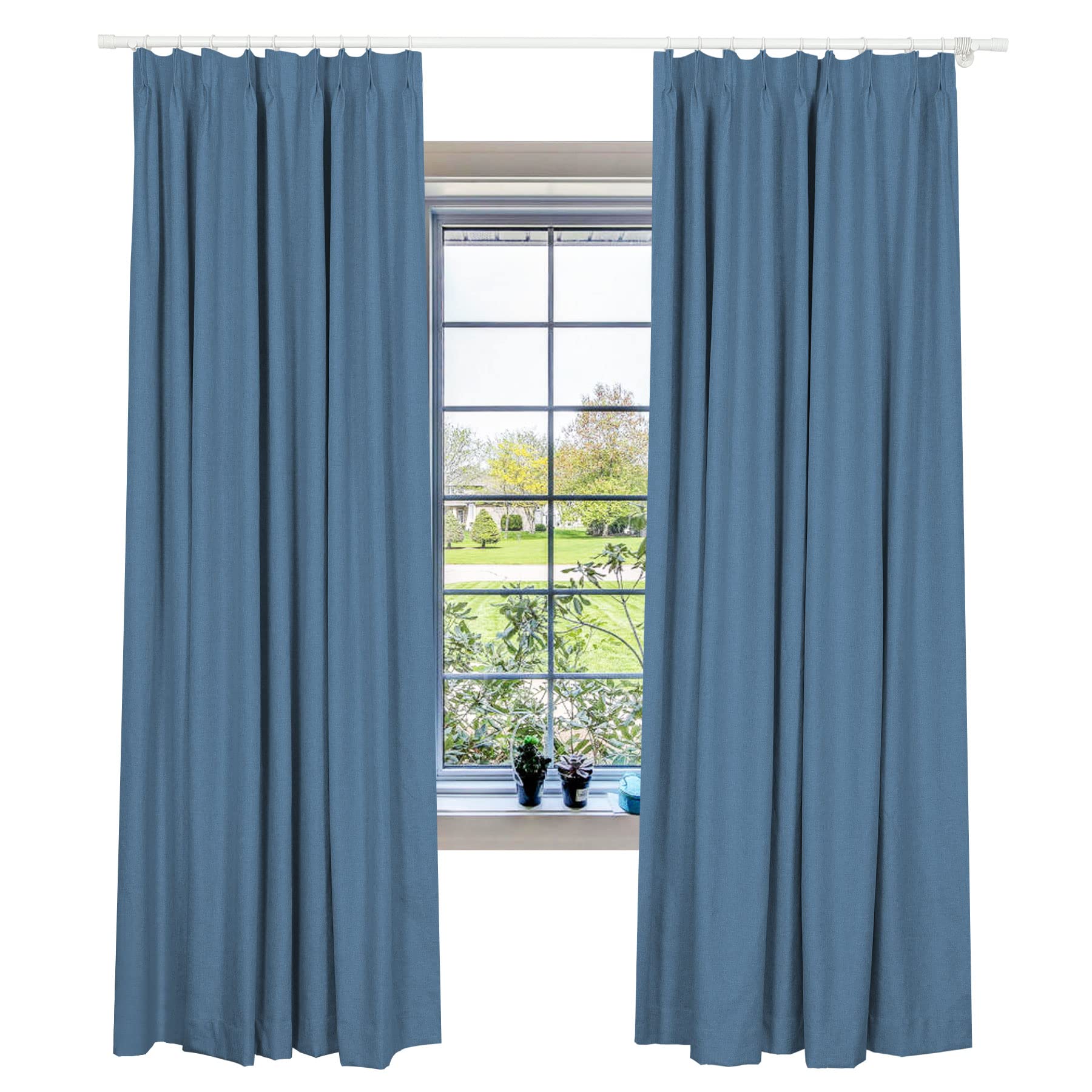 Cololeaf 100% Blackout Curtains - Thermal Insulated Faux Linen Pinch Pleat Drapes for Living Room & Sliding Door (58