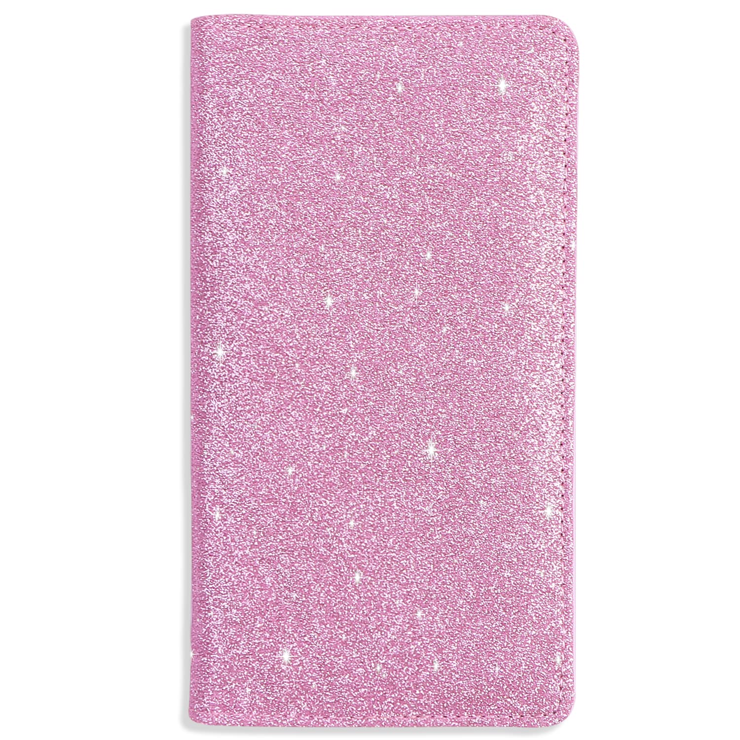 Sanlykate RFID Blocking PU Leather Checkbook Cover for Women - Sparkly Glitter Design with Pen Holder & Free Divider, Pink | Perfect for Gift Giving, Office Use & Financial Organization