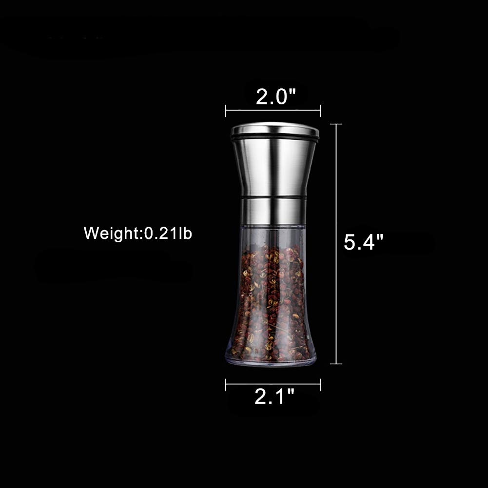 Premium 304 Stainless Steel Pepper Grinder & Salt Mill - Adjustable Coarseness, Kitchen Essential for Freshly Ground Spices, Perfect for Cooking, Dining & Gourmet Seasoning (5.3