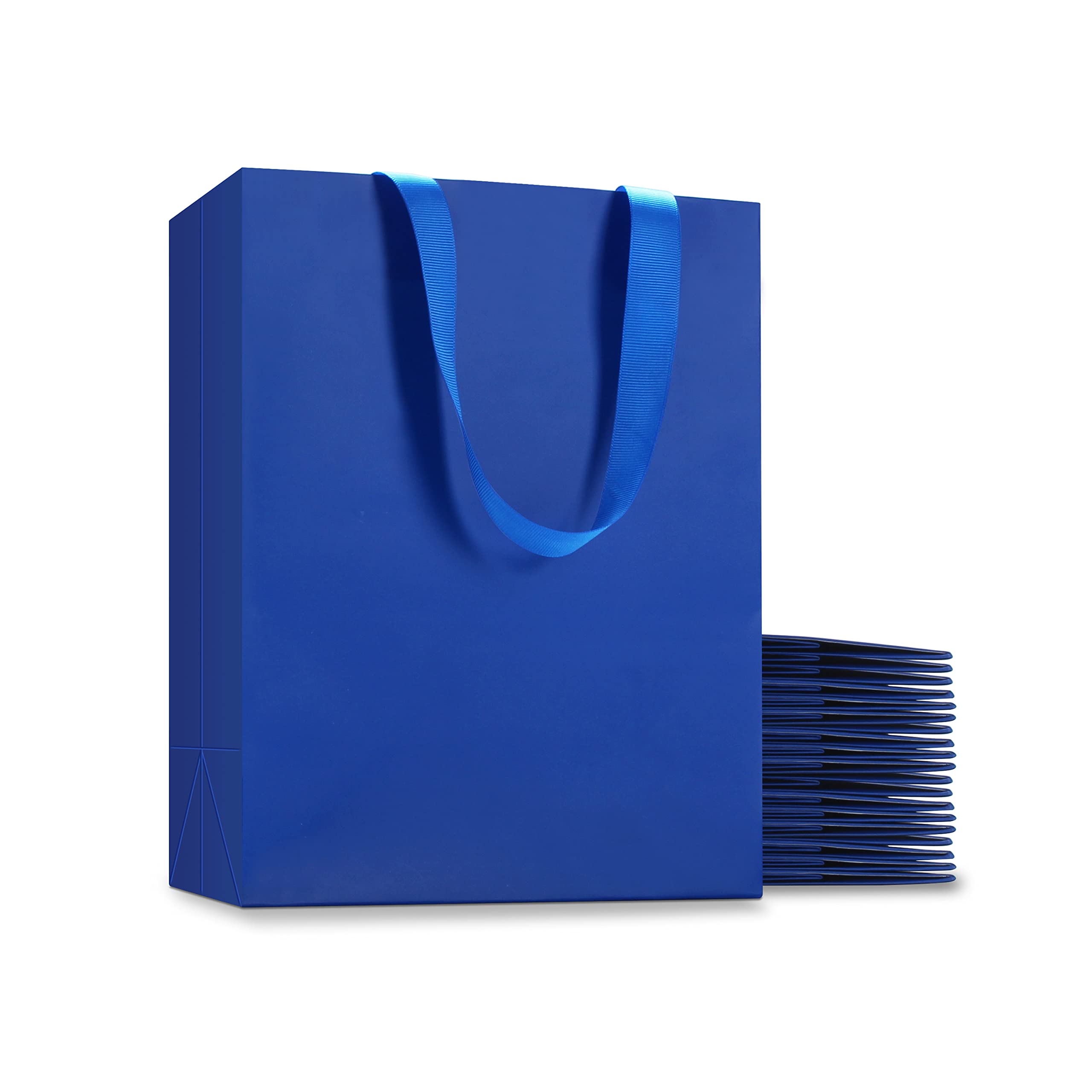 YACEYACE 20PCS Blue Gift Bags Bulk - 8x4.25x10.5 Inch Medium Paper Gift Bags with Ribbon Handles for Wedding, Birthday, Party Favors, Retail & Boutique | Elegant Gift Wrapping for Special Occasions