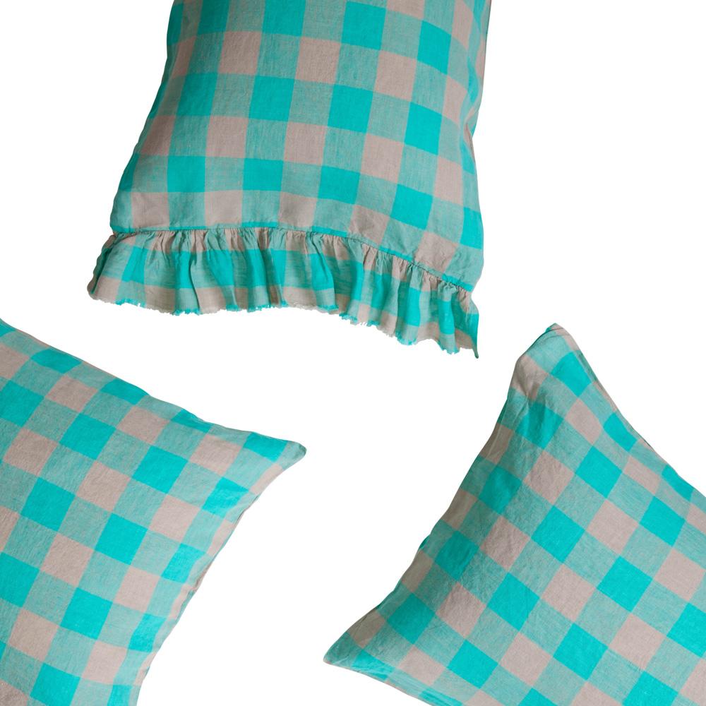 Havana Gingham 100% Linen Ruffle Pillowcase Set - 2 Pack Luxury Bedding for Home Decor, Sofa & Guest Room - Soft Breathable Pillow Covers for Comfortable Sleep