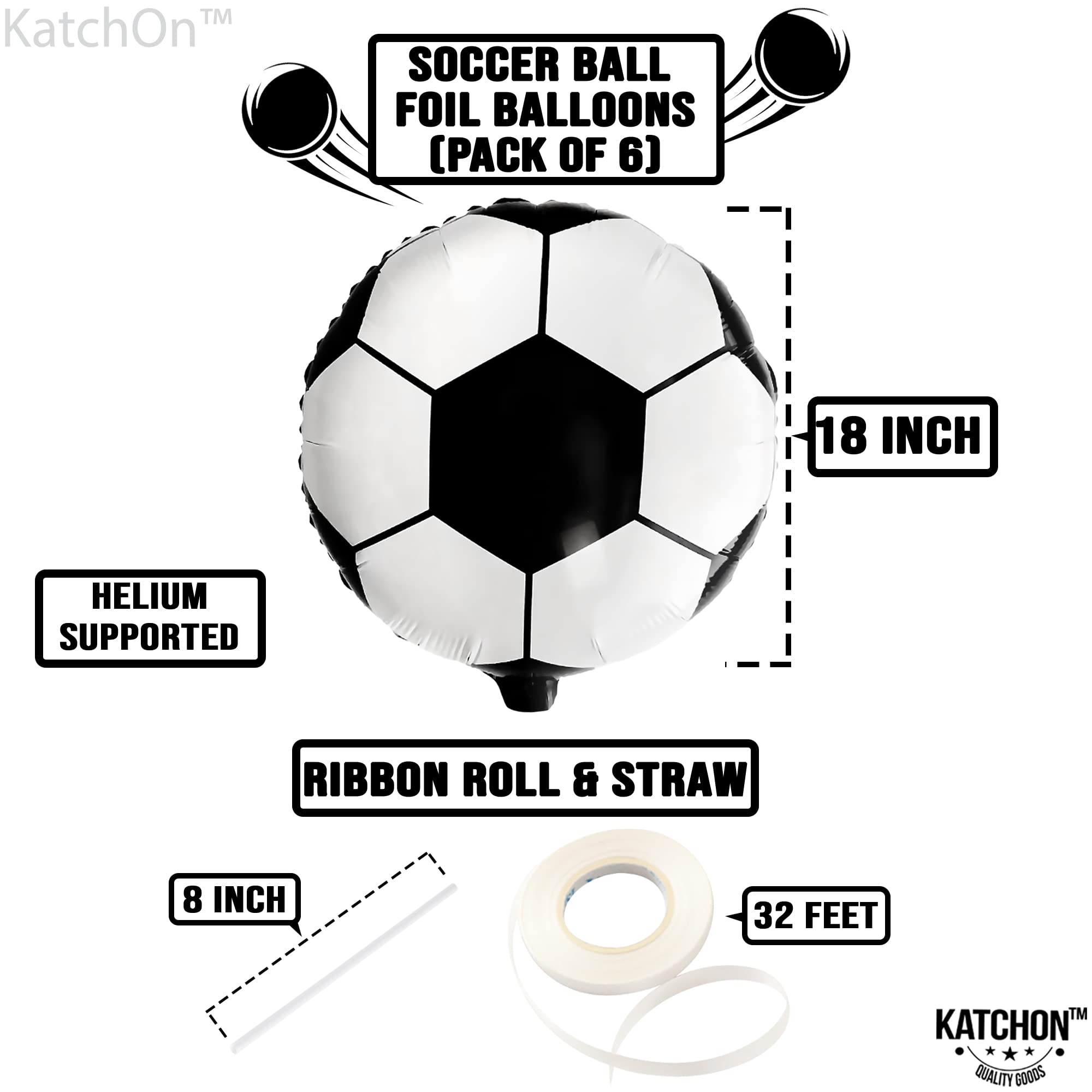 18-Piece Soccer Balloons Set - 18 Inch Large Round Foil Balloons for Soccer Birthday Party Decorations (Black, Red, Yellow) - Perfect for Soccer Themed Parties, Baby Showers & Game Day Decor