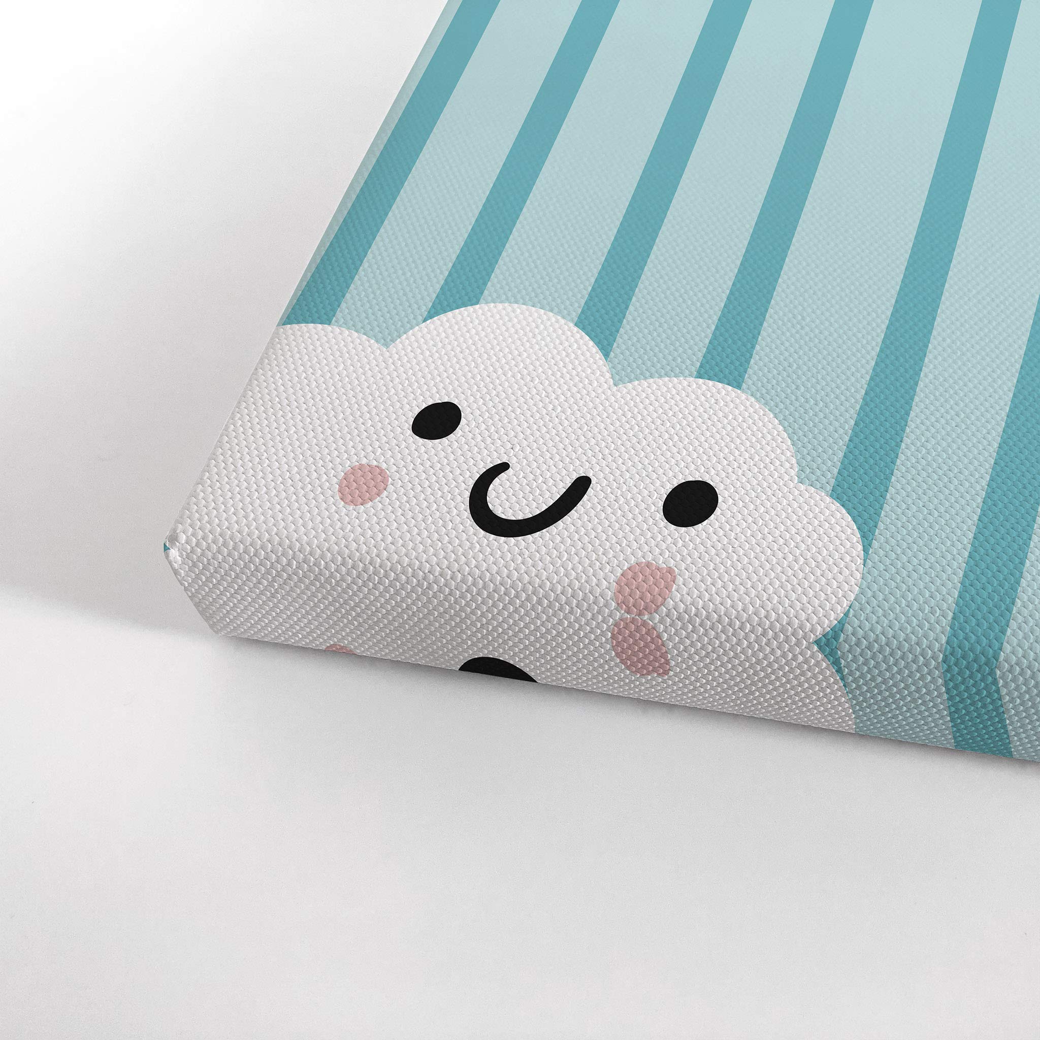 Smile Art Design Lovely Clouds Blue Background Canvas Print - Nursery Wall Art for Baby & Kids Room Decor - Ready to Hang 28x19 Inch - Made in USA | Perfect for Nursery, Bedroom, Playroom & Gift