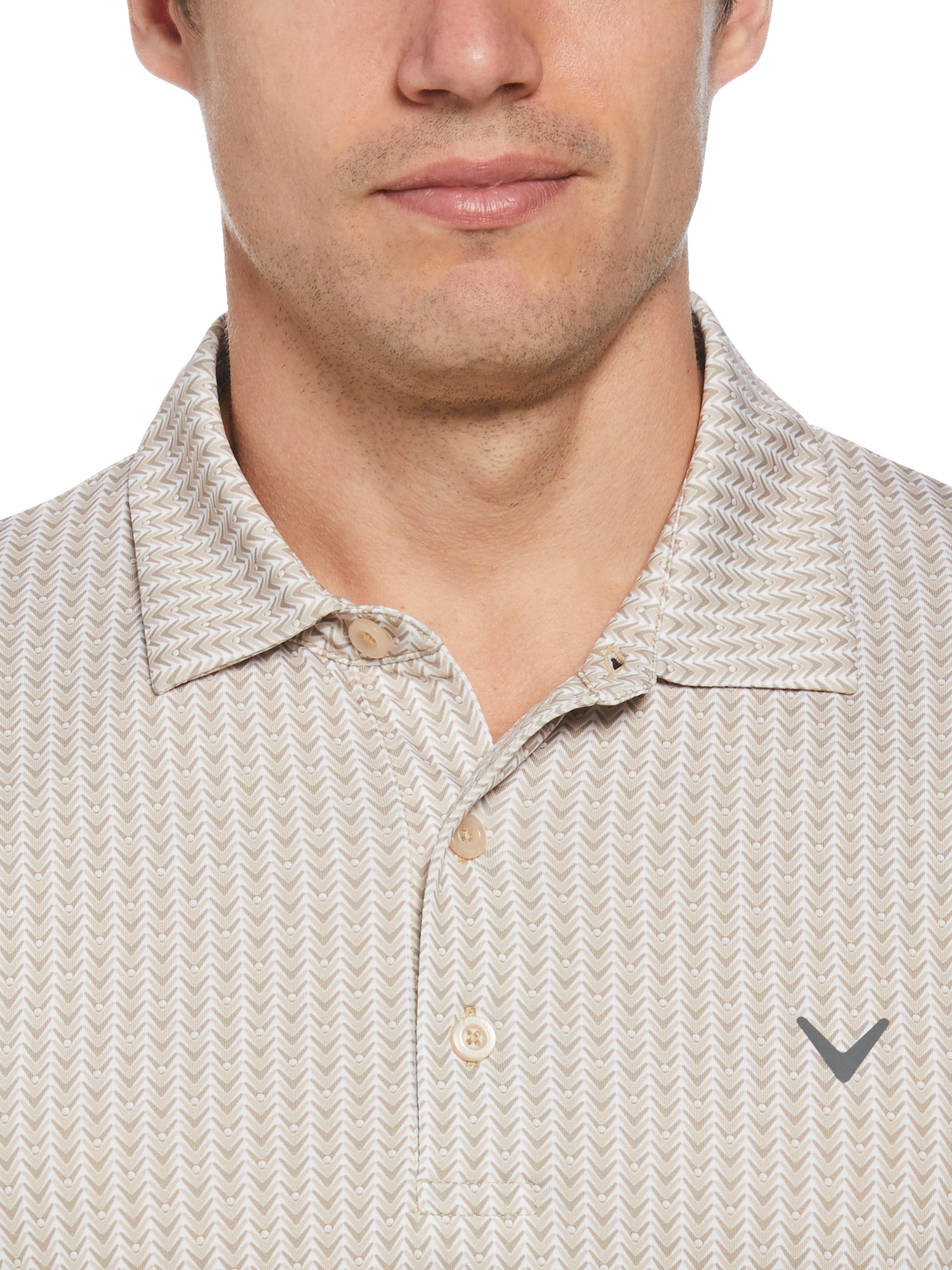 Men's Herringbone Print Polo Shirt - Casual Slim Fit Short Sleeve Button Down for Work & Outdoor Activities
