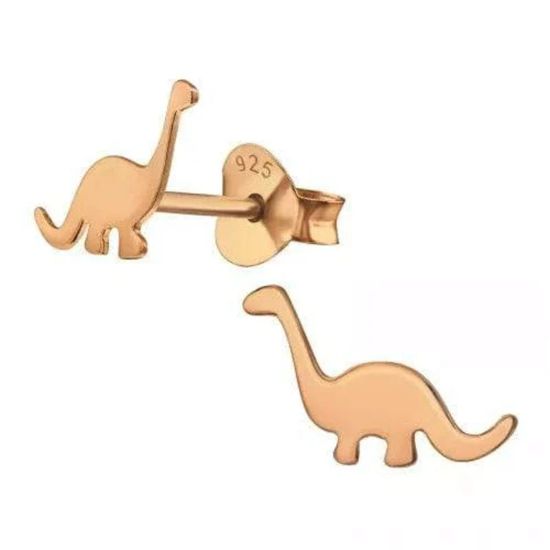 Rose Gold Plated Dinosaur Stud Earrings for Kids - Cute Dino Jewelry Gift for Girls - Perfect for Birthdays, Parties & Everyday Wear