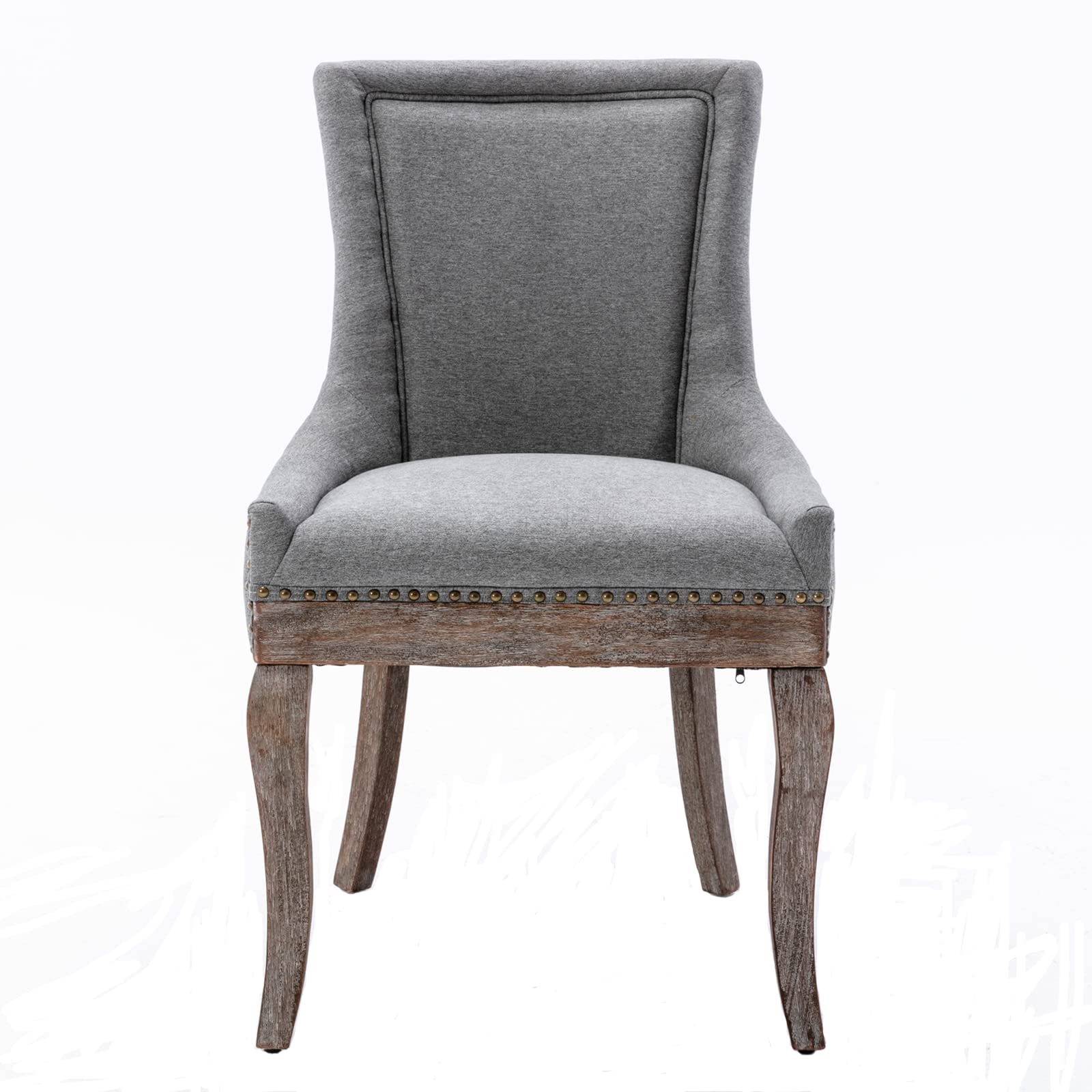 GNIXUU Set of 2 Solid Wood Fabric Upholstered Dining Chairs - Soft Comfortable Thick Padded Kitchen & Room Chairs - Industrial Rustic Wingback Accent Chairs with Nailhead Trim (Grey) - Perfect for Dining Room, Kitchen, Breakfast Nook & Home Decor