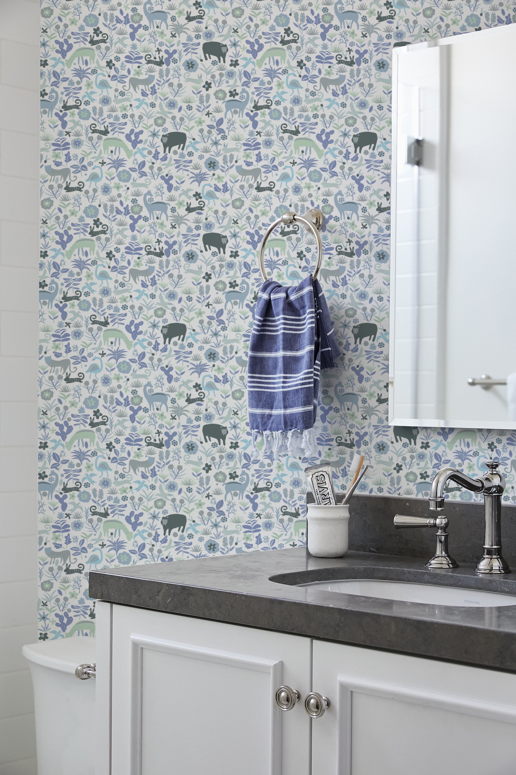 Menagerie Gray Wallpaper by Tea Collection - Premium Peel & Stick Wallpaper for Nursery, Bedroom, and Home Decor
