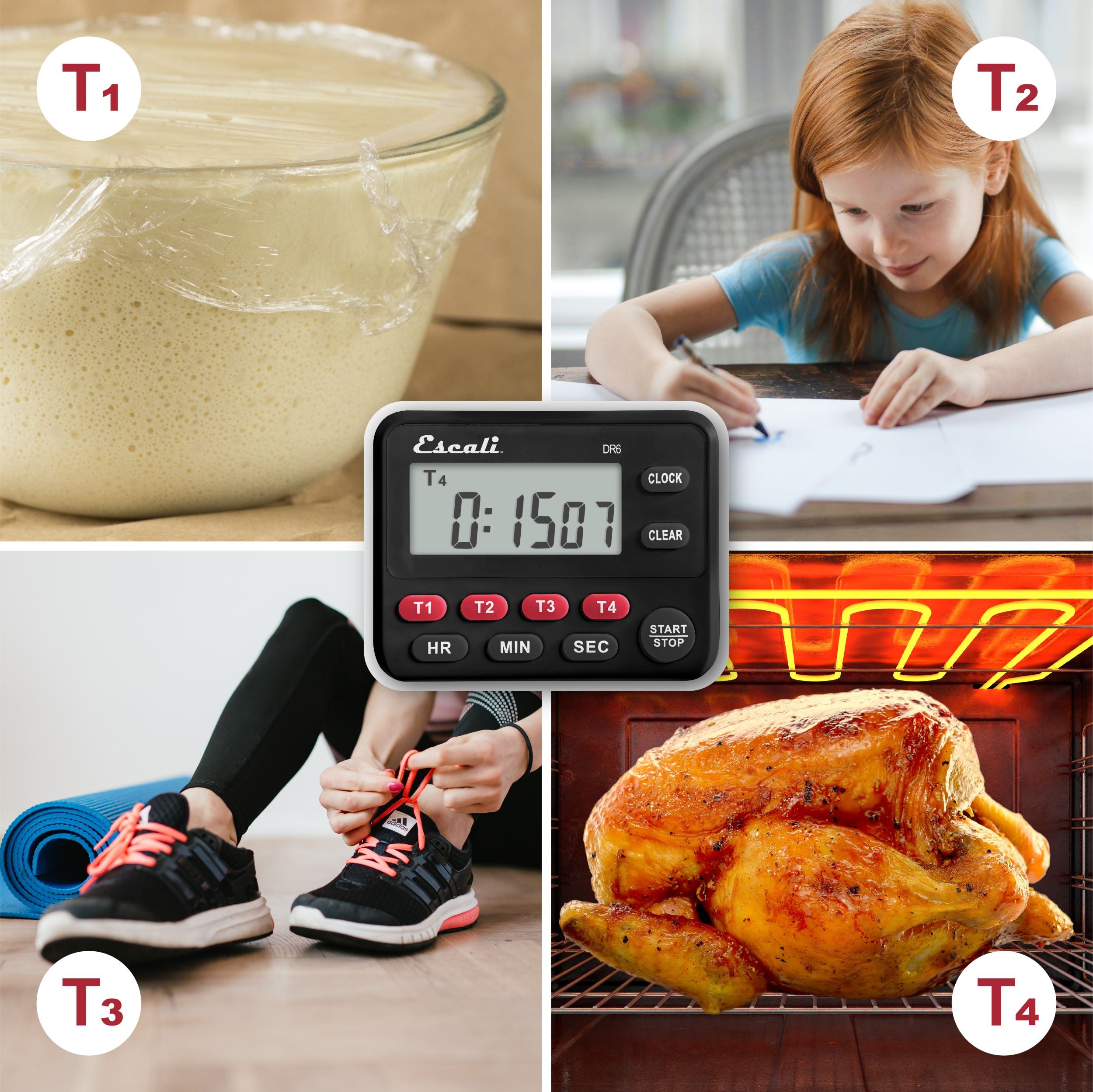 4-Pack Digital Countdown Timer with Large LCD Display - Kitchen, Gym, Classroom, Office, Study, Sports Timing (Black)