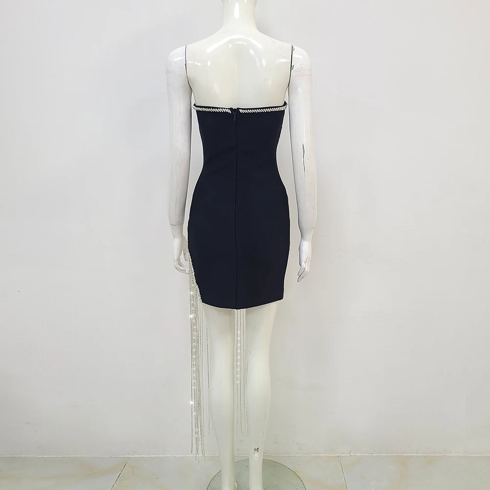 2023 Sexy Black Off Shoulder Bodycon Mini Dress for Women with Diamond Chain - Nightclub Party, Date Night, Cocktail Dress, Clubwear, Evening Outfit