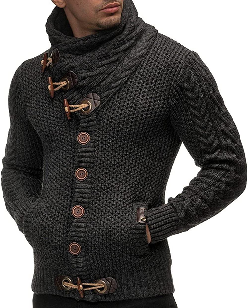 Men's Turtleneck Cable Knit Button Down Cardigan Sweater - Warm Winter Pullover for Casual Wear & Office Outfits | Cozy Fall Layering Essential for Work, Dates & Holiday Gatherings