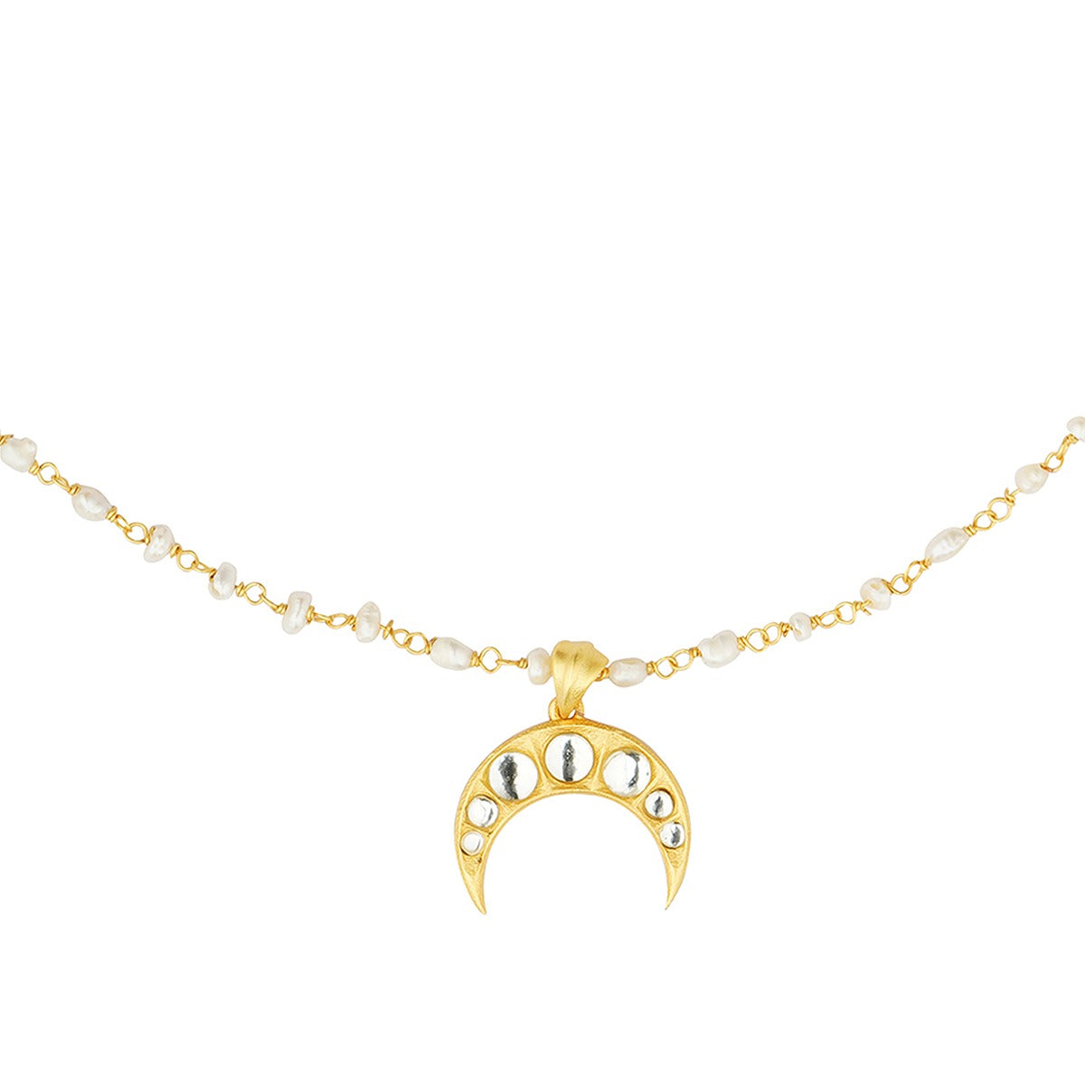 Chaand ka Nagma Necklace - Mirror Polki & Pearl Bridal Jewelry for Weddings, Parties & Special Occasions | Traditional Indian Moon Pendant Necklace for Women