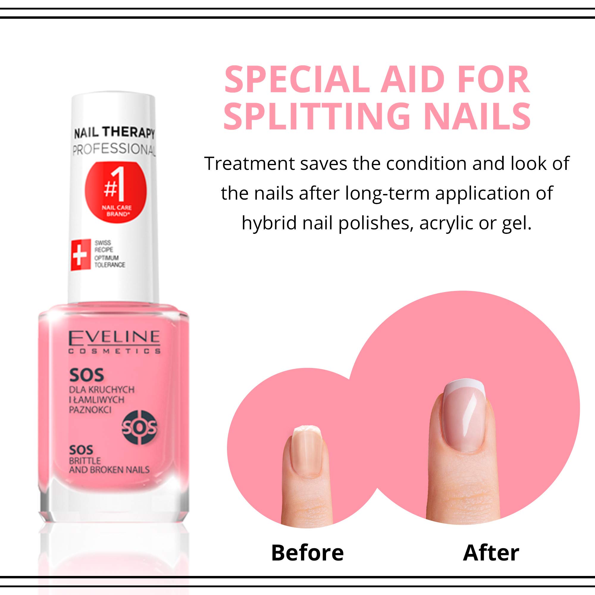 Eveline Cosmetics SOS Brittle & Broken Nail Treatment - Multivitamin Nail Strengthener for Weak, Damaged Nails | Professional Nail Care Solution for Stronger, Healthier Nails at Home or Salon