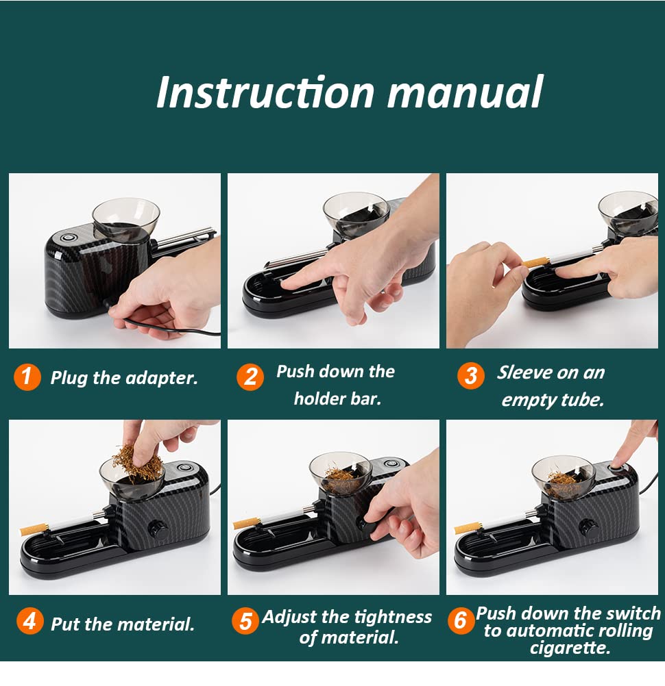 Electric Automatic Cigarette Rolling Machine - King Size 8mm Tube Injector for Tobacco | Portable Roller Maker (Black) | Perfect for Home Use, Travel & DIY Cigarettes