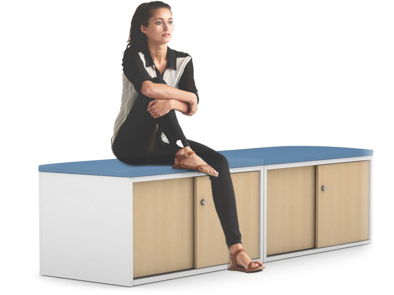 Low Profile Sliding 4-Door Credenza with Soft Top Cushion - Perfect for Home Office, Living Room, and Bedroom Storage