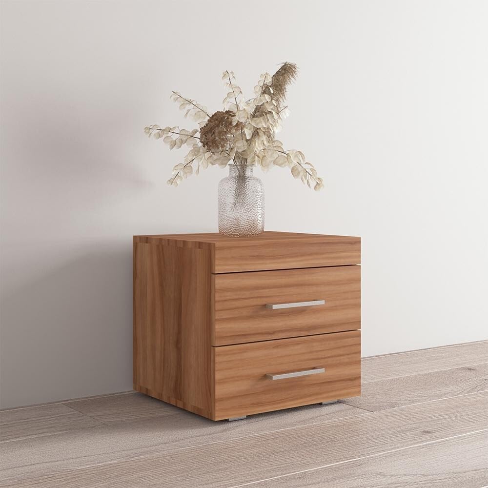 Modern Walnut Nightstand with 2 Storage Drawers - Compact Bedside Table for Bedroom - Matte Finish Wooden End Table | Space-Saving Bedroom Furniture for Small Spaces, Apartment Living & Guest Rooms