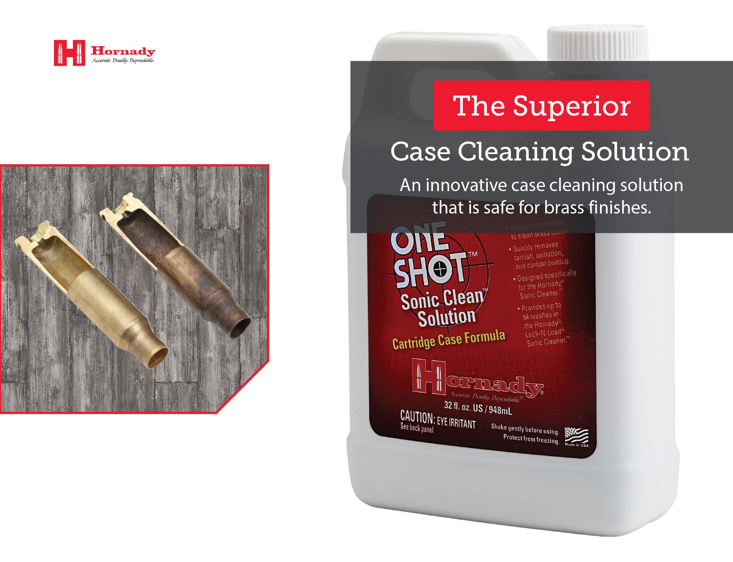 Hornady 043355 Lock-N-Load Sonic Gun Cartridge Cleaner Solution - 1 Quart | Fast & Effective Brass Cleaning for Reloading | Perfect for Rifle, Pistol & Shotgun Shells
