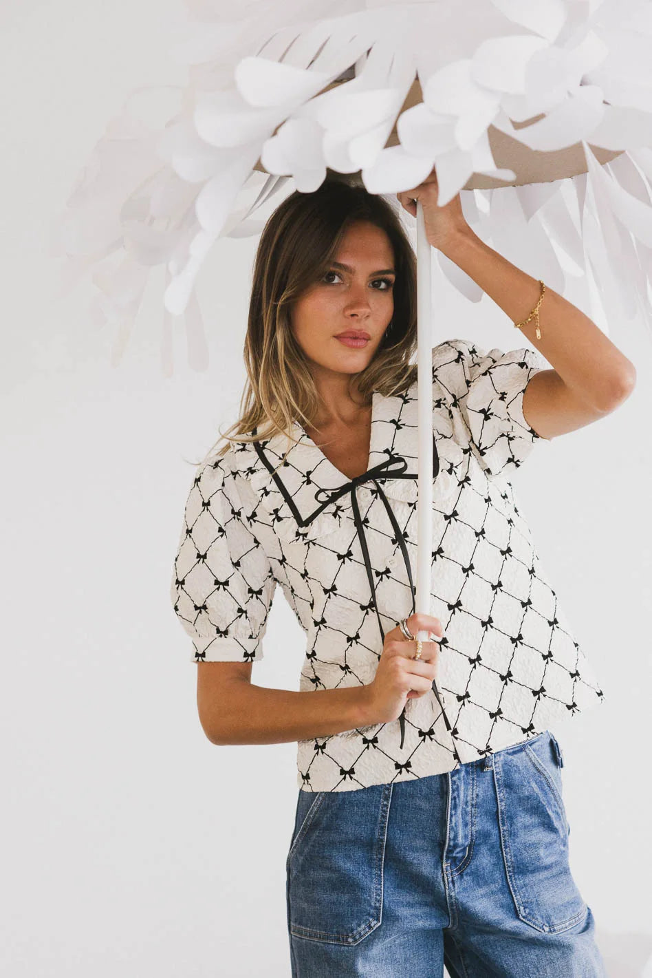 Maia Bow Collared Top - Elegant Women's Blouse for Work & Special Occasions | Final Sale