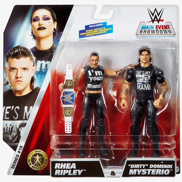 WWE Main Event Series Rhea Ripley & Dirty Dominik Mysterio 2-Pack Action Figures - Collectible Wrestling Toys for WWE Fans & Display