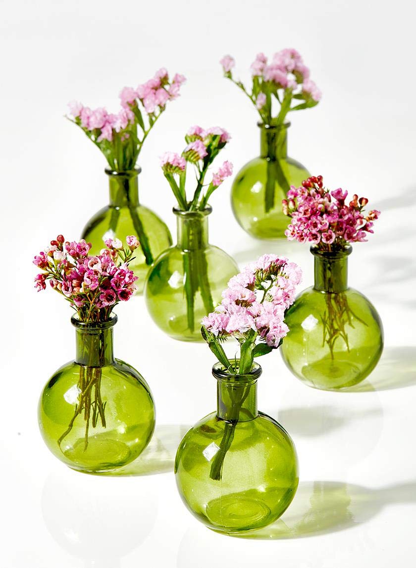 Set of 36 Green Glass Ball Bud Vases - 4 Inch Tall Transparent Floral Centerpieces for Wedding Decor, Party Arrangements & Home Decoration | Perfect for Table Settings, Event Centerpieces and DIY Floral Displays
