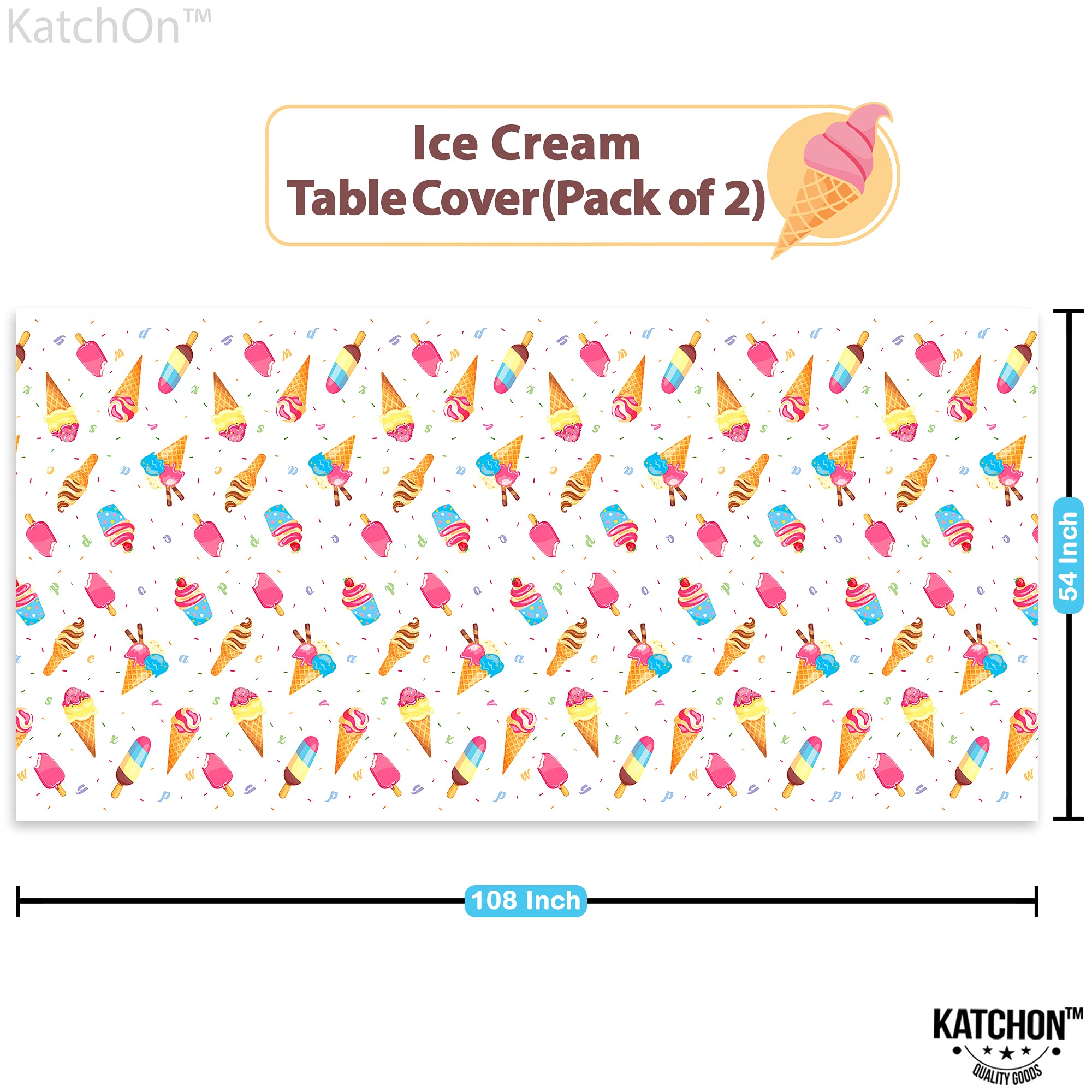 Extra Large Ice Cream Tablecloth & Balloons Set - Pack of 10 | Waterproof Party Table Cover for Ice Cream Themed Birthday, Baby Shower & Summer Celebrations | Cute Dessert Decorations for Indoor/Outdoor Events