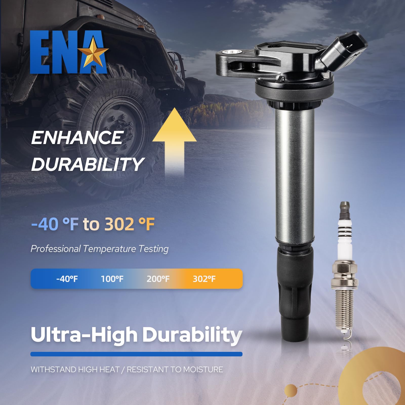 ENA 4-Piece Ignition Coil Set with Iridium Spark Plugs UF596 - Compatible with Toyota Corolla/Matrix/Prius (2009-2015, 2017), Lexus, Scion IM/XD, Pontiac Vibe 1.8L L4 - Replaces UF619 & 9091902258 - Perfect for Engine Tune-Ups & Performance Upgrades