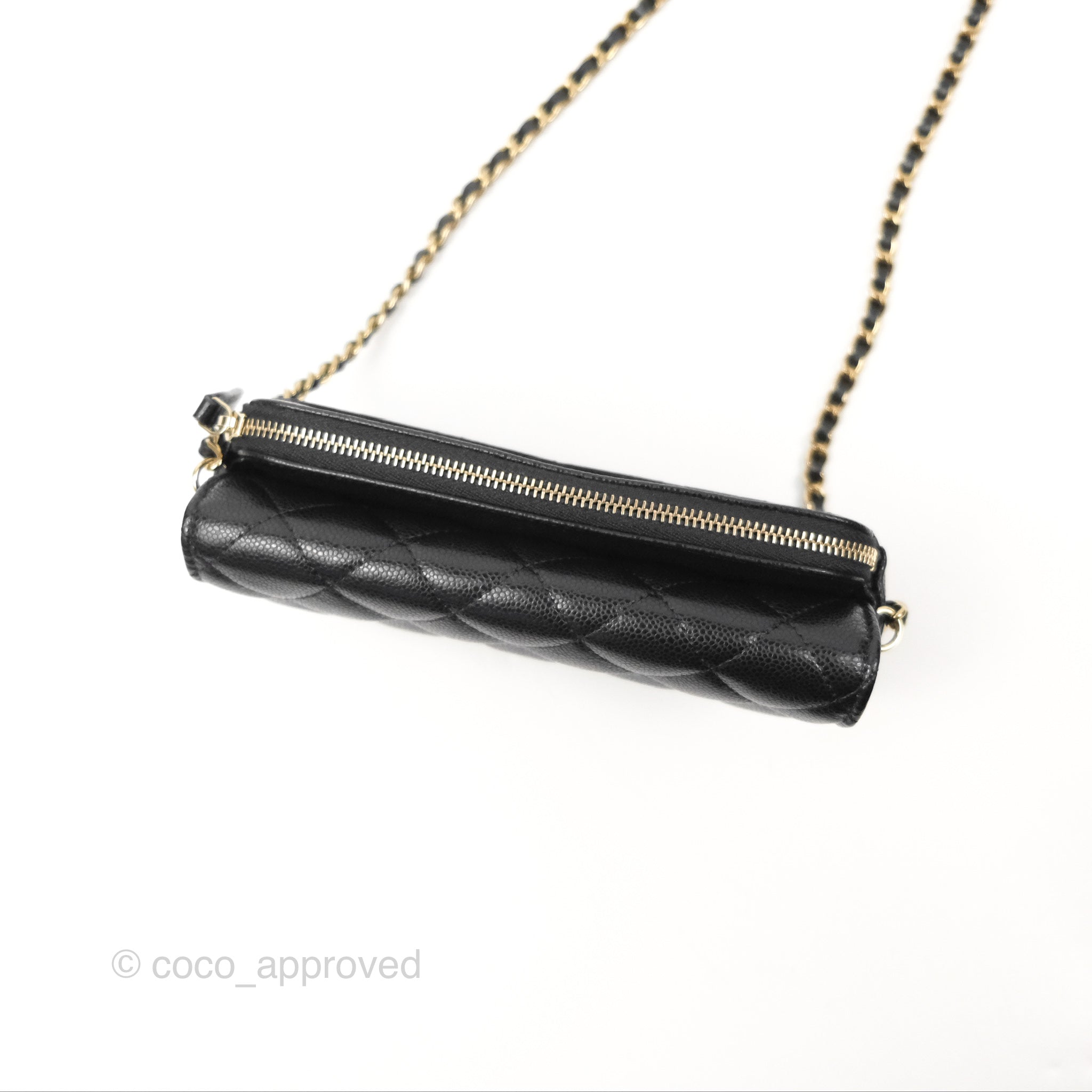 Chanel Classic Flap Phone Holder with Chain - Black Caviar Leather & Gold Hardware | Luxury Phone Crossbody Bag for Women | Perfect for Parties, Shopping & Everyday Use