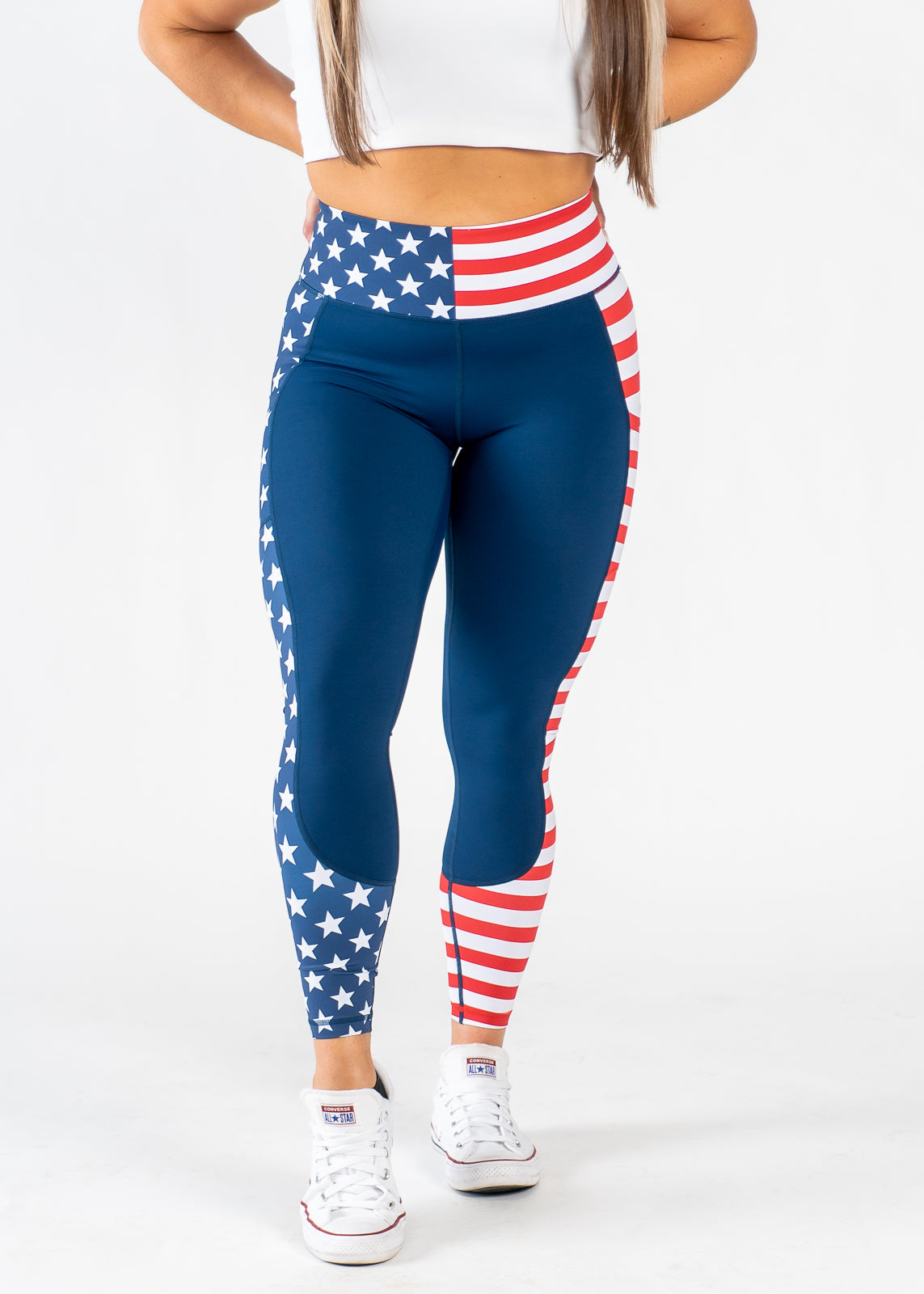 Red, White & Badass Patriotic Leggings with Pockets - Stars & Stripes Design | Perfect for 4th of July, Workouts & Everyday Comfort