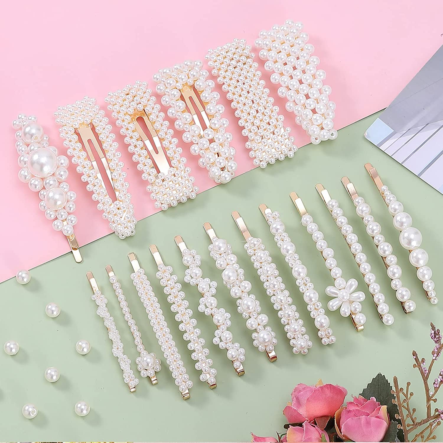 12 Pcs Elegant Handmade Pearl Hair Clips for Women - Large Hair Barrettes & Pins for Wedding, Party & Daily Use - Fashion Hair Accessories for Women & Girls