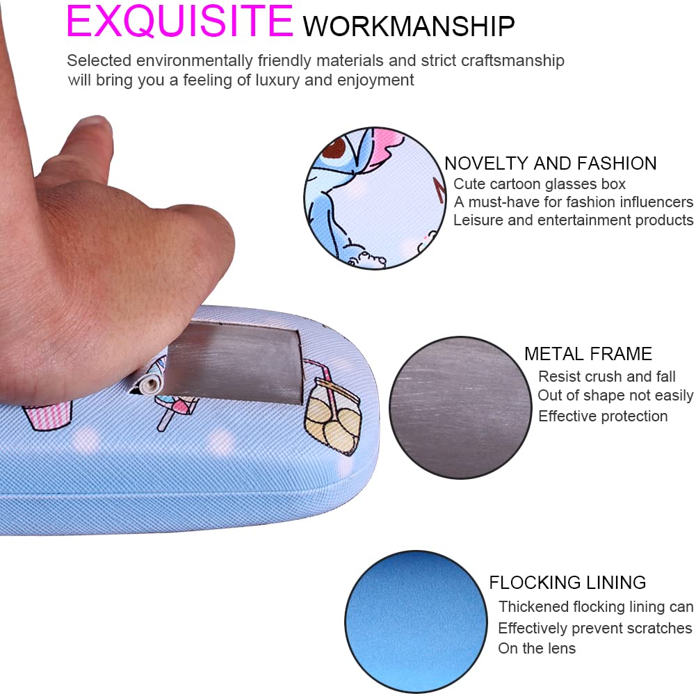 Cute Cartoon Hard Shell Eyeglass Case with Cleaning Cloth & Strap - Protective Eyewear Storage Box for Women Teens - Perfect for School, Travel, and Daily Use