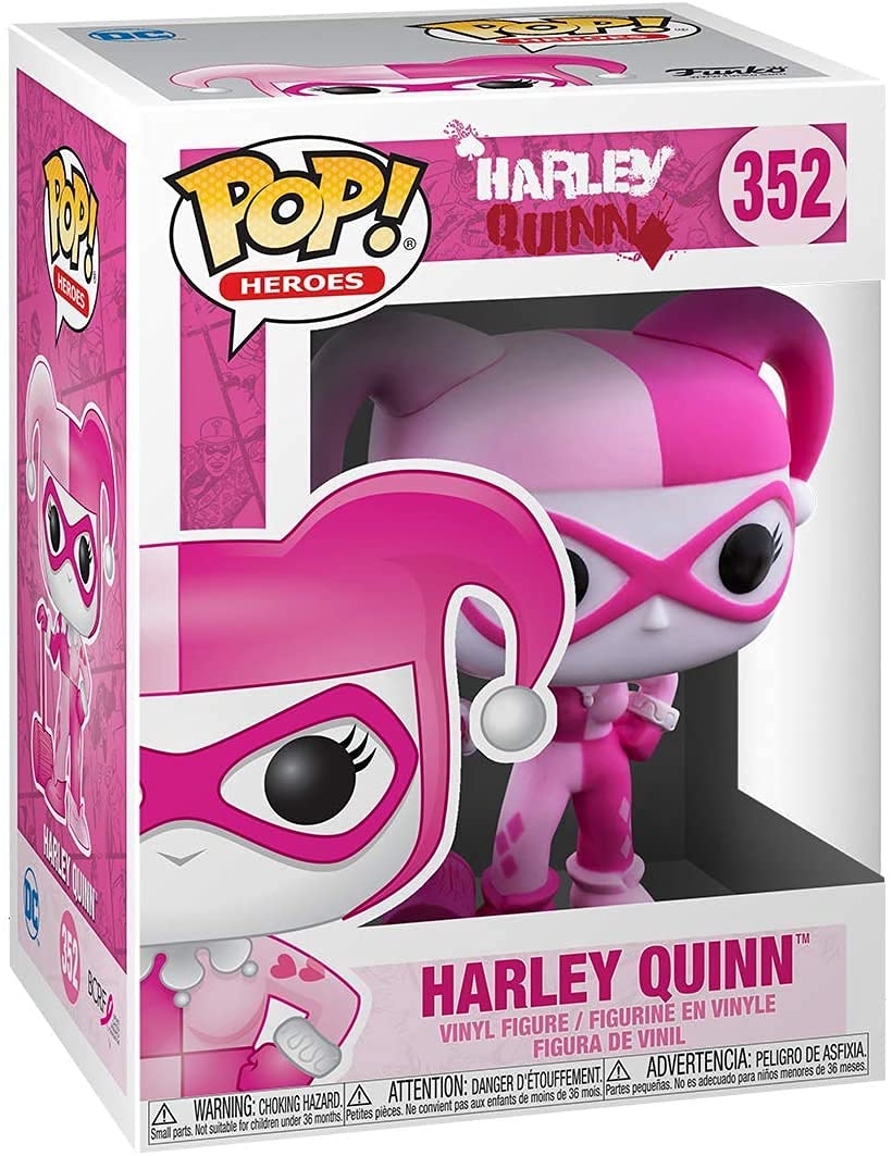 Harley Quinn Funko Pop! Vinyl Figure - Breast Cancer Awareness Edition (3.75 Inch) with Pop Protector Case | Collectible DC Comics Character Doll | Perfect for Display, Gifts & Comic Conventions