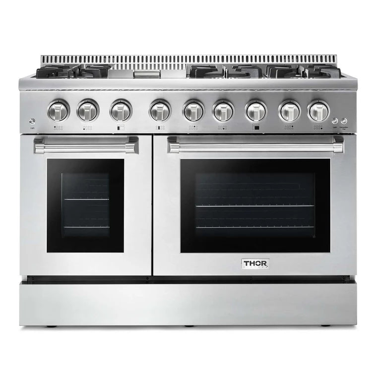 Thor Kitchen HRD4803U 48-Inch Stainless Steel Gas Range with 6.7 cu ft Electric Oven - 6 Sealed Burners, Convection Baking - Perfect for Home Chefs & Large Family Cooking
