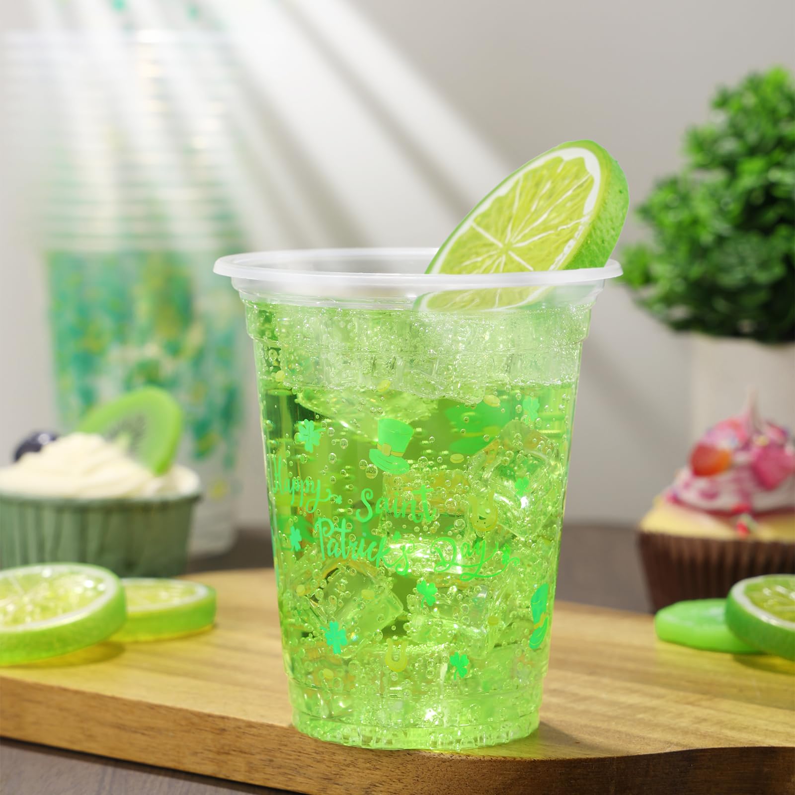 50 Pcs 12 oz St. Patrick's Day Plastic Cups - Irish Themed Disposable Green Shamrock Clear Beverage Cups for St. Patrick's Day Party Supplies & Decorations | Perfect for Irish Themed Parties, Parades, and Pub Events