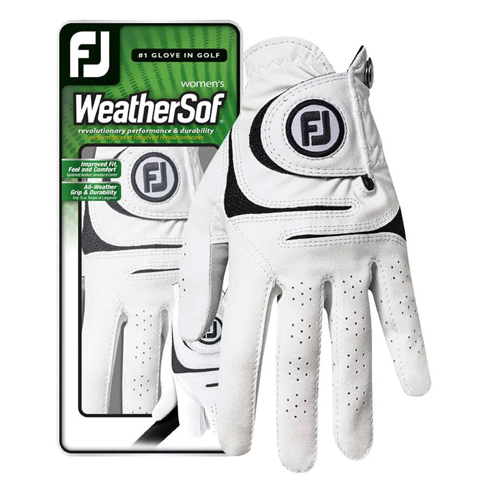 FootJoy WeatherSof Women's Golf Gloves - Premium White Leather Golf Gloves for Women - Perfect for Driving Range, Practice & Tournament Play