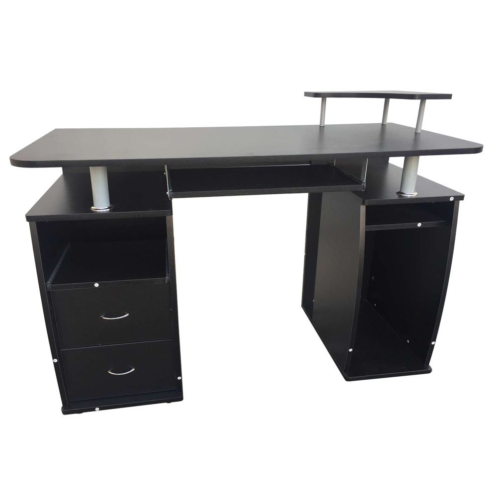 Ergonomic Computer Desk with 2 Storage Drawers & Pull-Out Keyboard Tray - Home Office Workstation with Printer Stand - Perfect for Small Spaces, Bedroom, and Remote Work Setup
