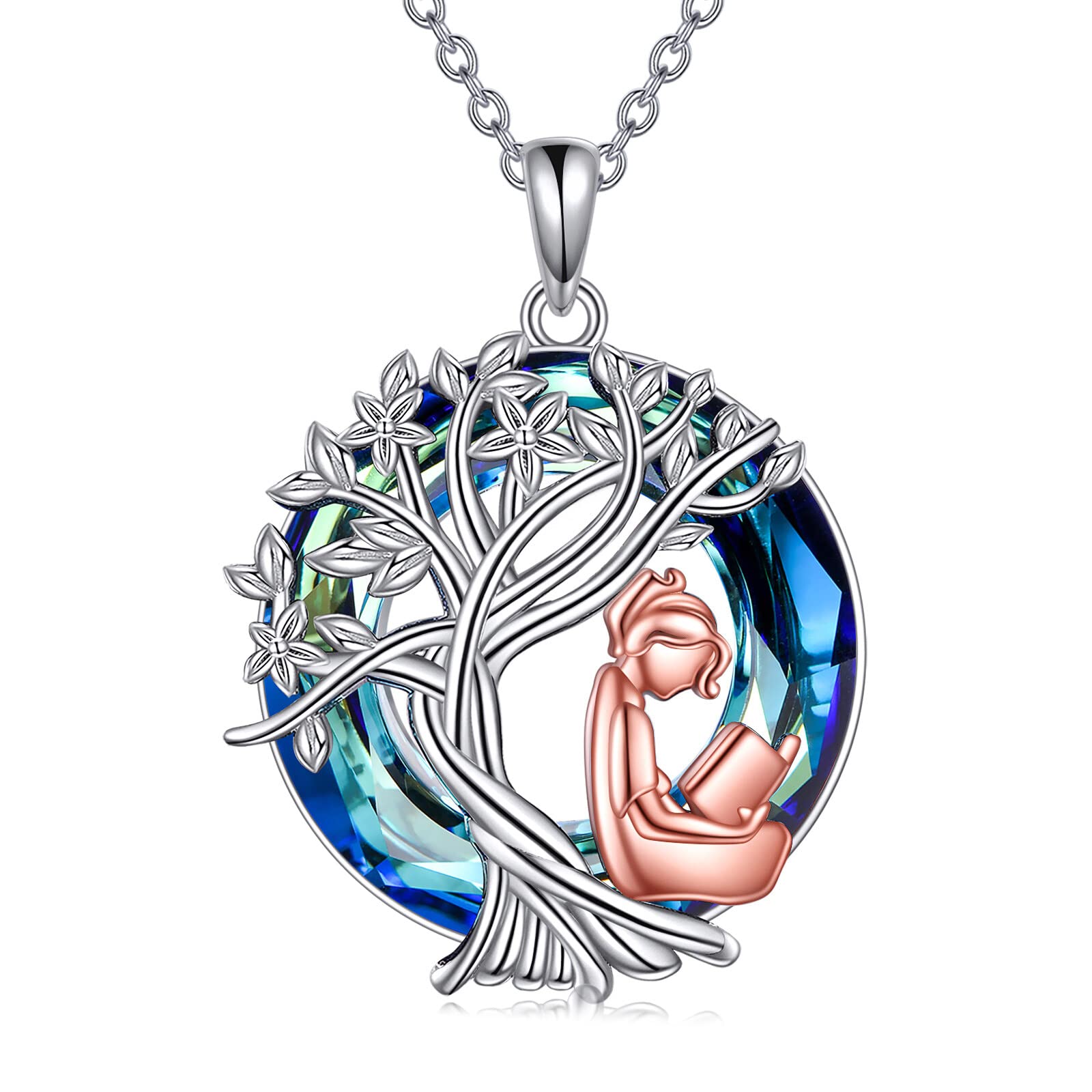 YFN Tree of Life Necklace - Sterling Silver Crystal Pendant Jewelry for Women | Elegant Graduation Gift, Birthday Present | Perfect for Spiritual Healing, Meditation & Special Occasions
