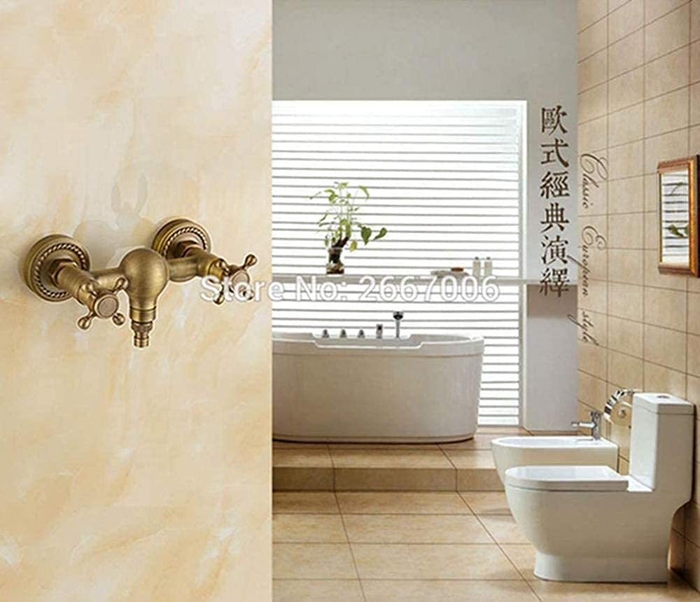 Antique Brass Wall-Mounted Shower Mixer Tap with Hand Shower - Hot & Cold Water Bathroom Faucet Set, Swivel Spout for Modern & Vintage Bathrooms - Perfect for Spa-Like Showers and Space-Saving Designs