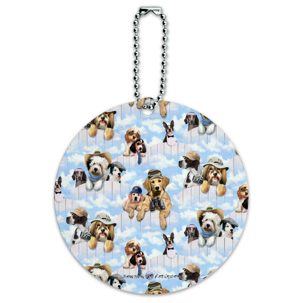 Dog Puppy Club Pattern Round Luggage ID Tag - Personalized Pet Travel Accessory for Suitcases & Carry-On Bags - Perfect for Airports, Vacations & Pet Identification
