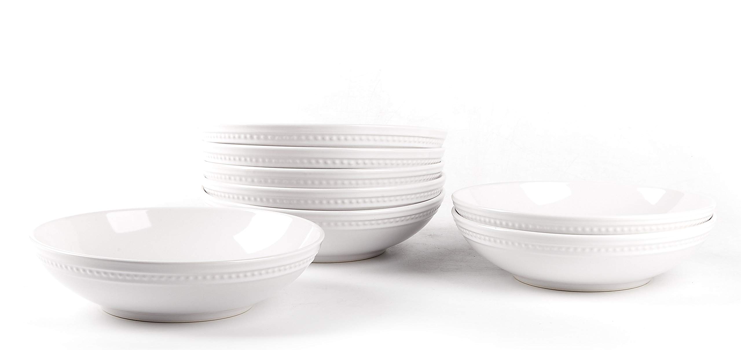 Pearl Dots Stoneware Dinnerware Set - 56 Piece White Porcelain Dinnerware Set for Family & Guests | Elegant Tableware for Everyday Use, Dinner Parties & Special Occasions