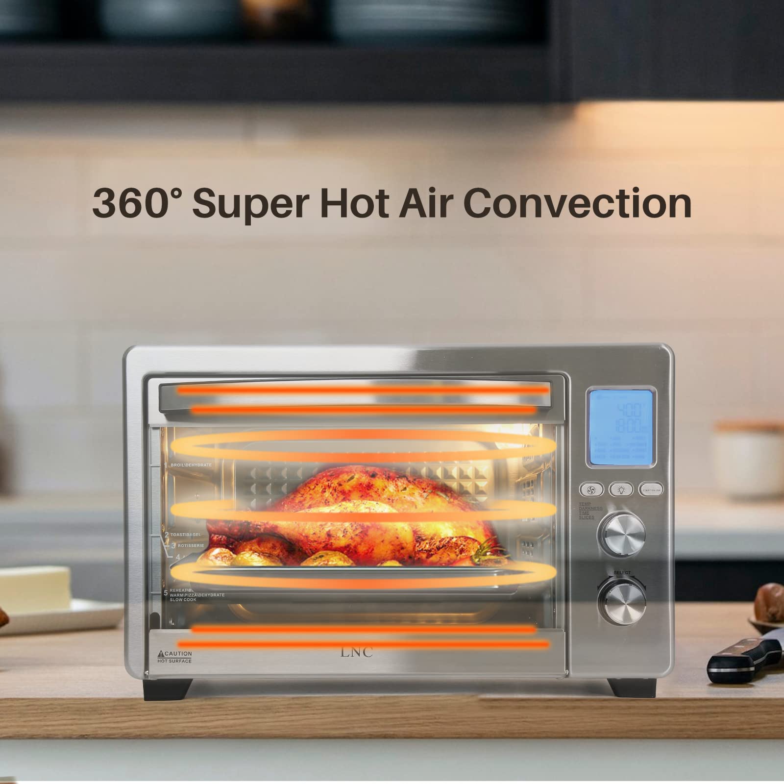 34QT Large Air Fryer Toaster Oven Combo - 1750W Countertop Convection Oven with 12-in-1 Functions, Rotisserie & Pizza Rack (12