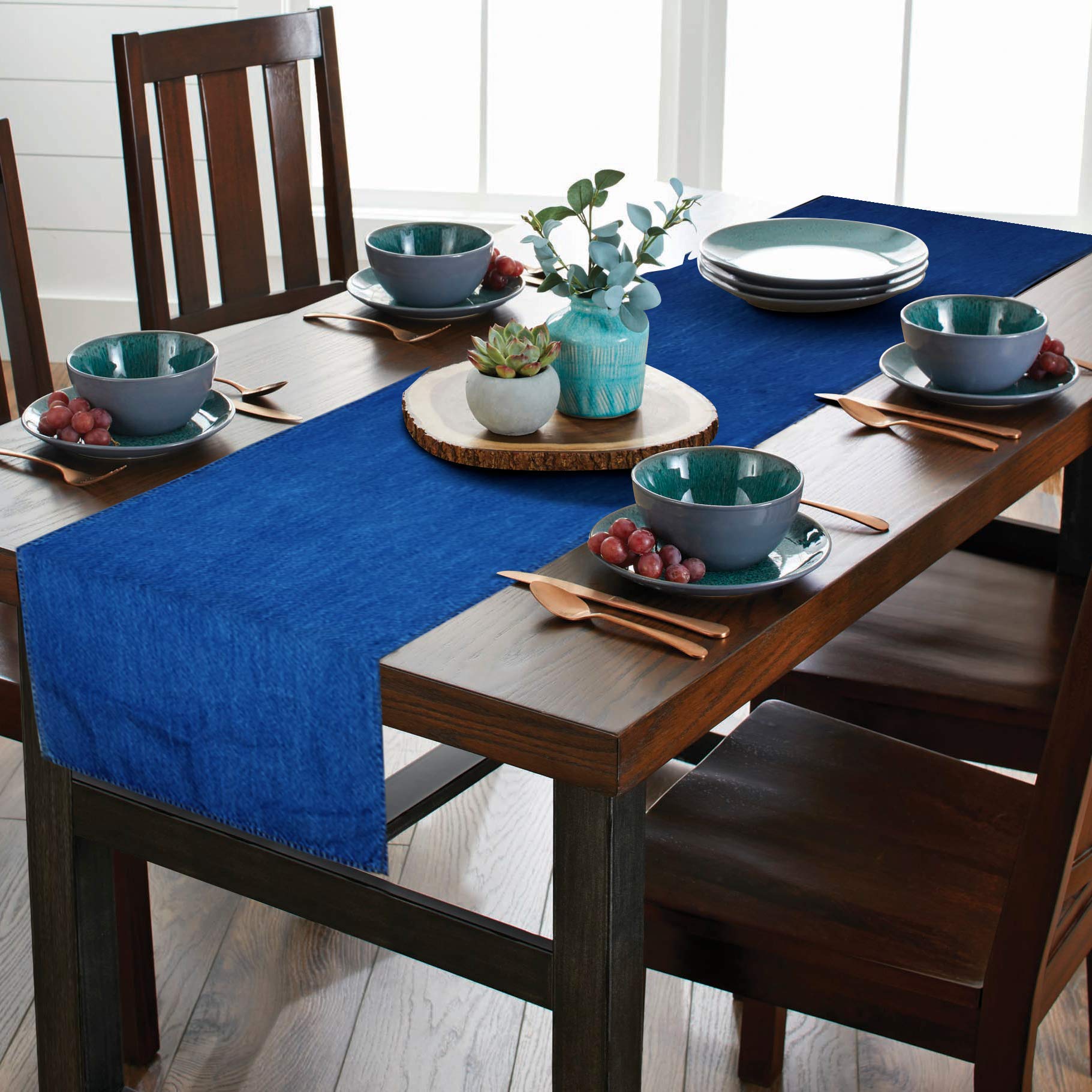 AAYU Premium Stone Washed Denim Table Runner - 13x72 Inch Modern Home Decor for Dining, Coffee & End Tables - Mid Wash Blue Fabric Table Cover for Rustic & Contemporary Settings