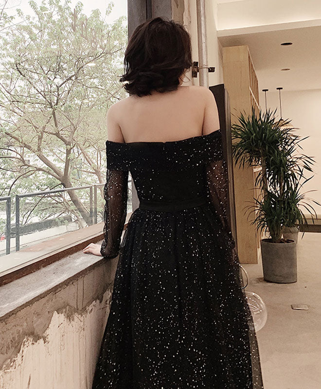Elegant Black Tulle Long Prom Dress with Shiny Details - Formal Evening Gown for Homecoming, Wedding, and Special Occasions