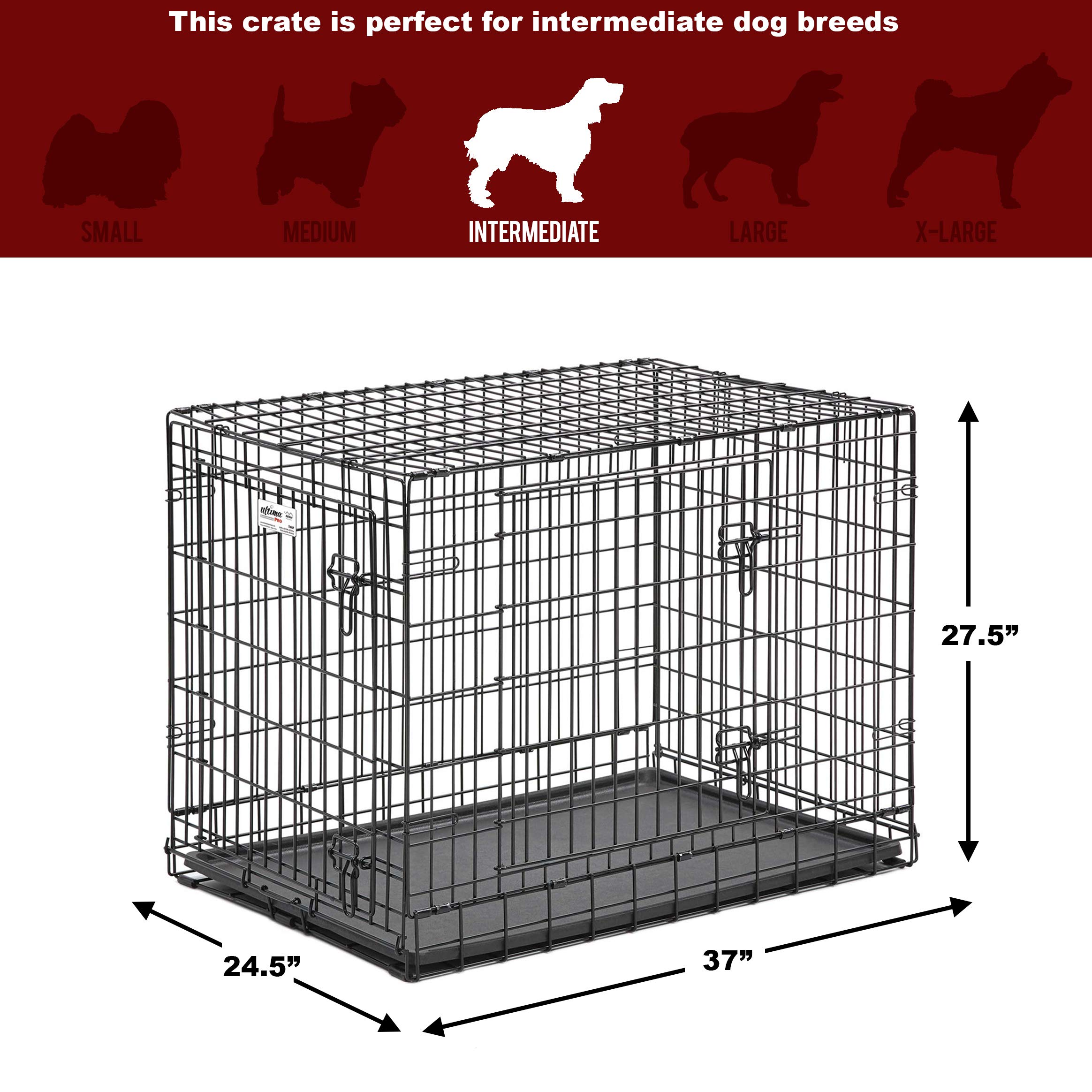 MidWest Homes for Pets Ultima Pro Series 36 Inch Heavy Duty Dog Crate - Double Door Foldable Metal Dog Kennel with Divider Panel, Roller Feet & Leak-Proof Tray - Perfect for Large Breed Dogs, Travel & Home Training