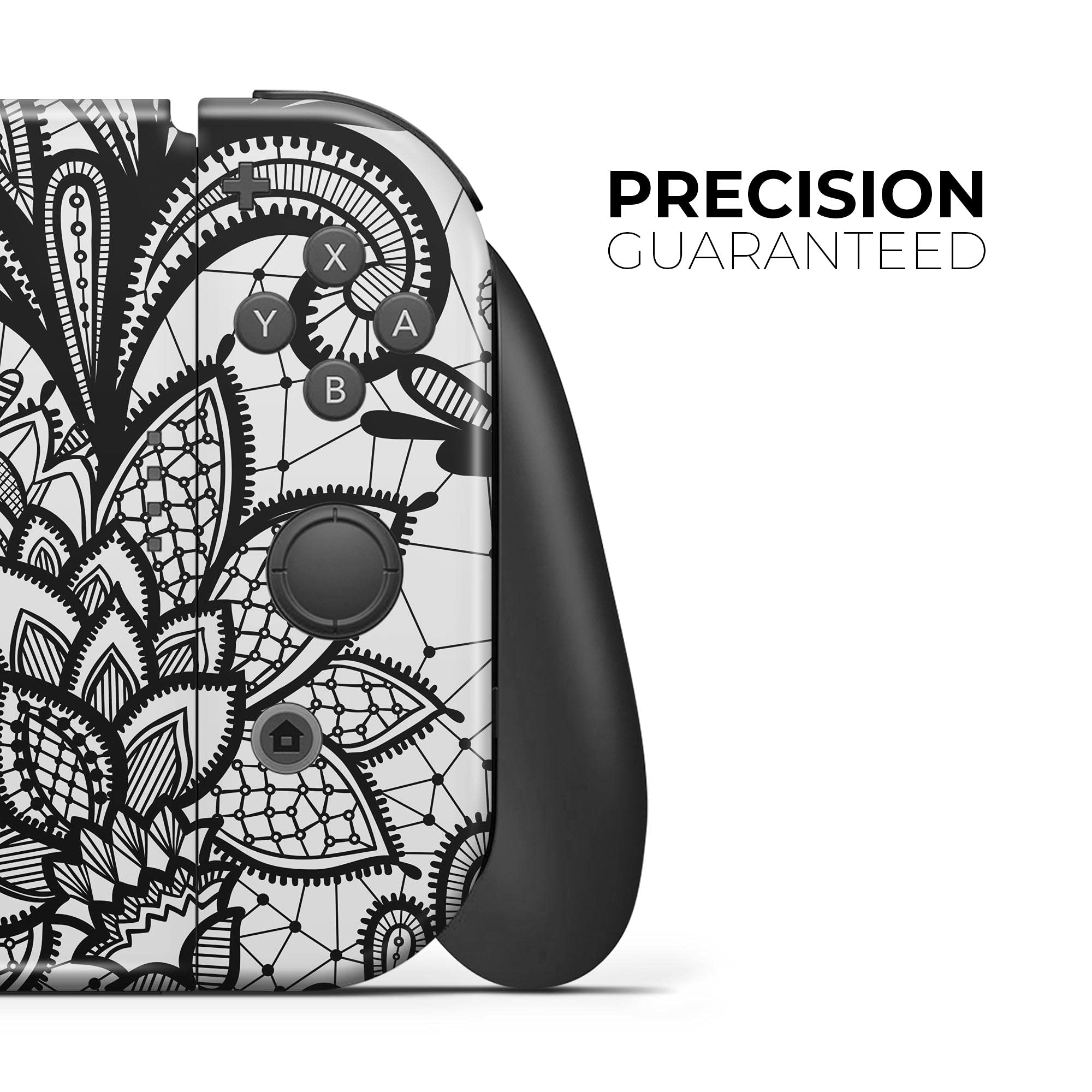 Nintendo Switch Lite Skin Decal - Black & White Geometric Floral Vinyl Wrap Cover | Scratch-Resistant, Removable Protective Cover | Perfect for Gaming, Travel & Personalization