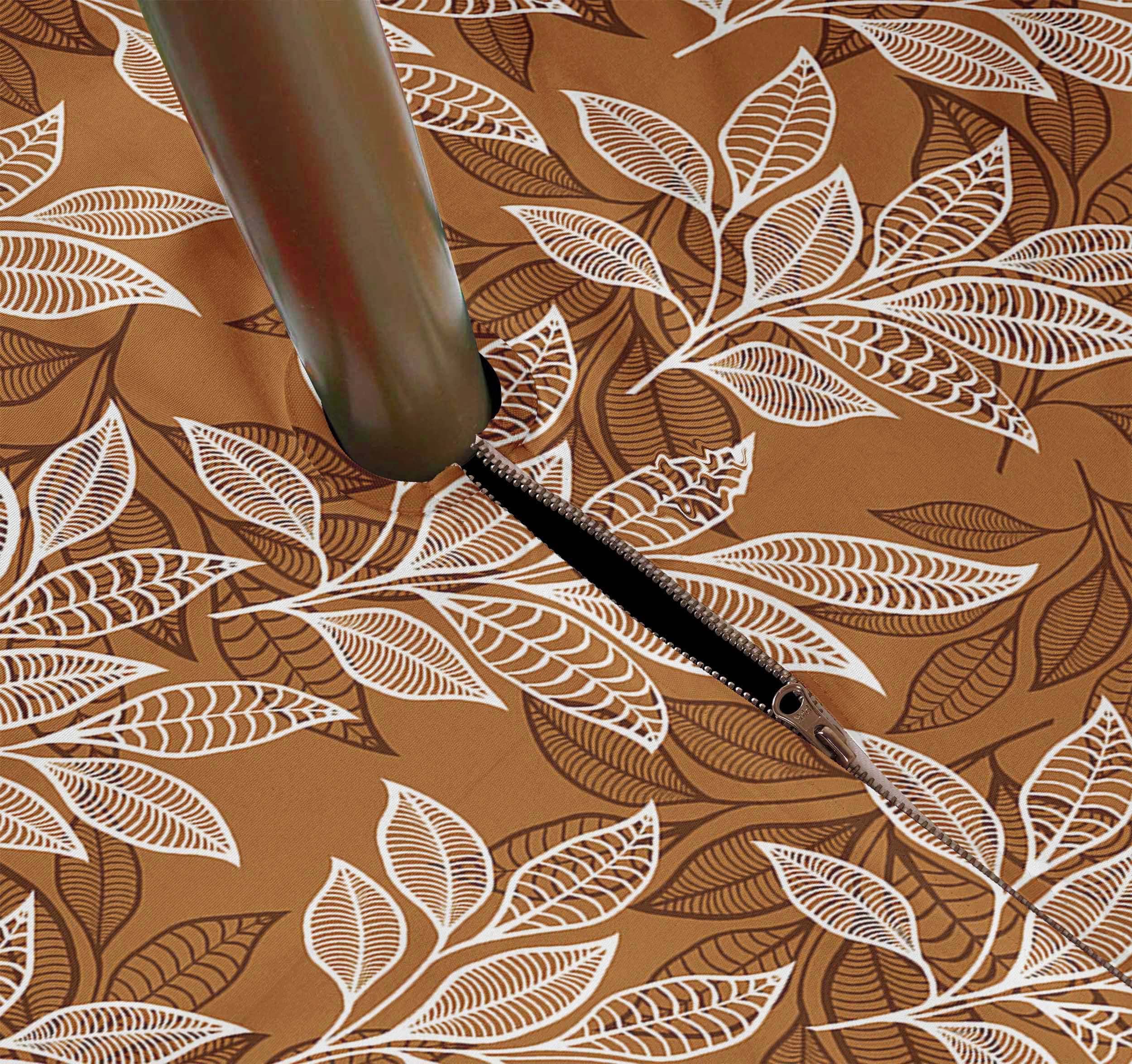 58 Inch Waterproof Round Tablecloth with Umbrella Hole & Zip - Indoor/Outdoor Patio Dining Table Cover for Backyard, Picnic, BBQ - Light Brown