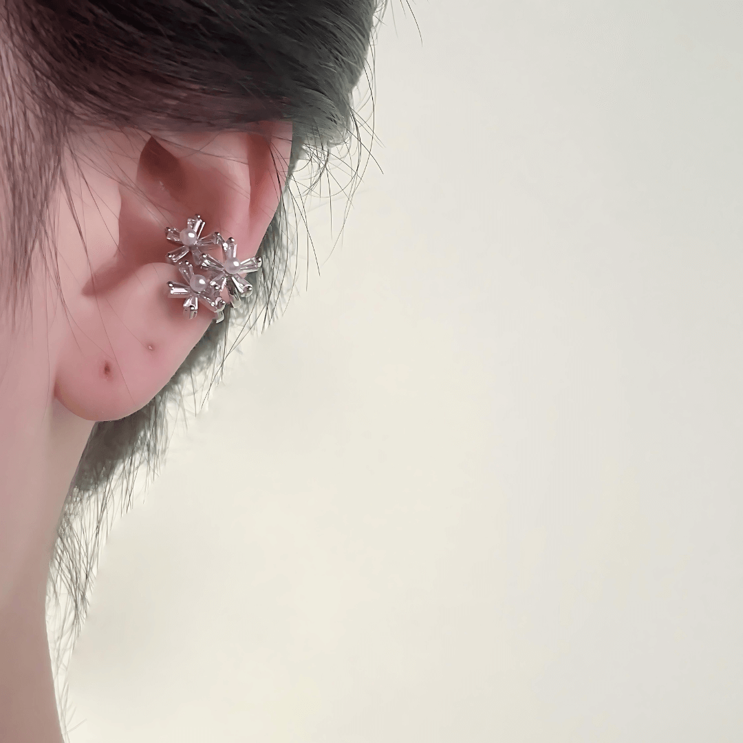 Pearl Bow Heart Dangle Non-Pierced Fake Climber Earrings for Women | HSPJ072 | Elegant Fashion Jewelry for Parties, Weddings & Date Nights