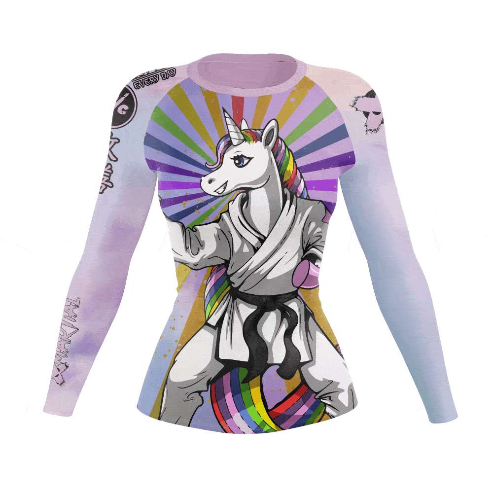 Jitsunicorn Women's BJJ Rash Guard - Long Sleeve Compression Top for Brazilian Jiu-Jitsu, MMA & No-Gi Grappling - Moisture Wicking & UV Protection for Training & Competition