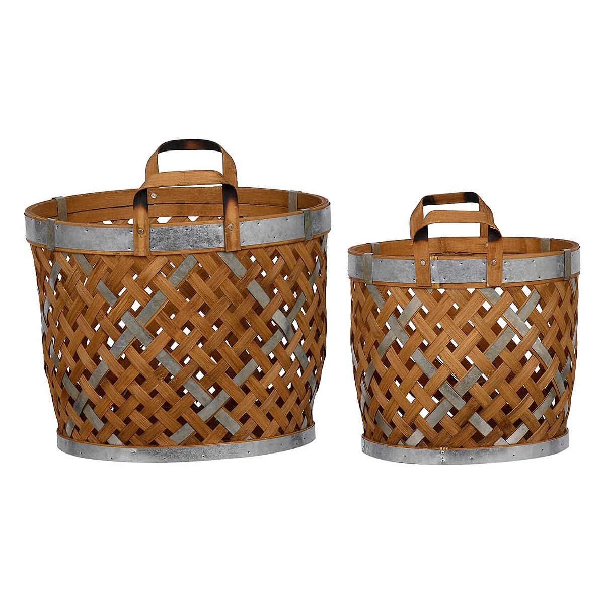 A&B Home Group Natural Bamboo Woven Storage Baskets - Set of 2 Round Baskets (16