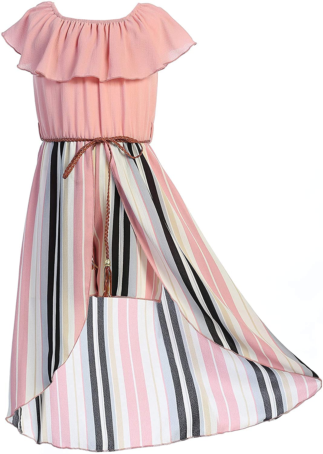 Girls Off Shoulder High Low Maxi Split Skirt Romper Casual Dress - Summer Birthday Jumpsuit for Kids Age 4-14 | Perfect for Beach Vacations, Birthday Parties & Outdoor Adventures
