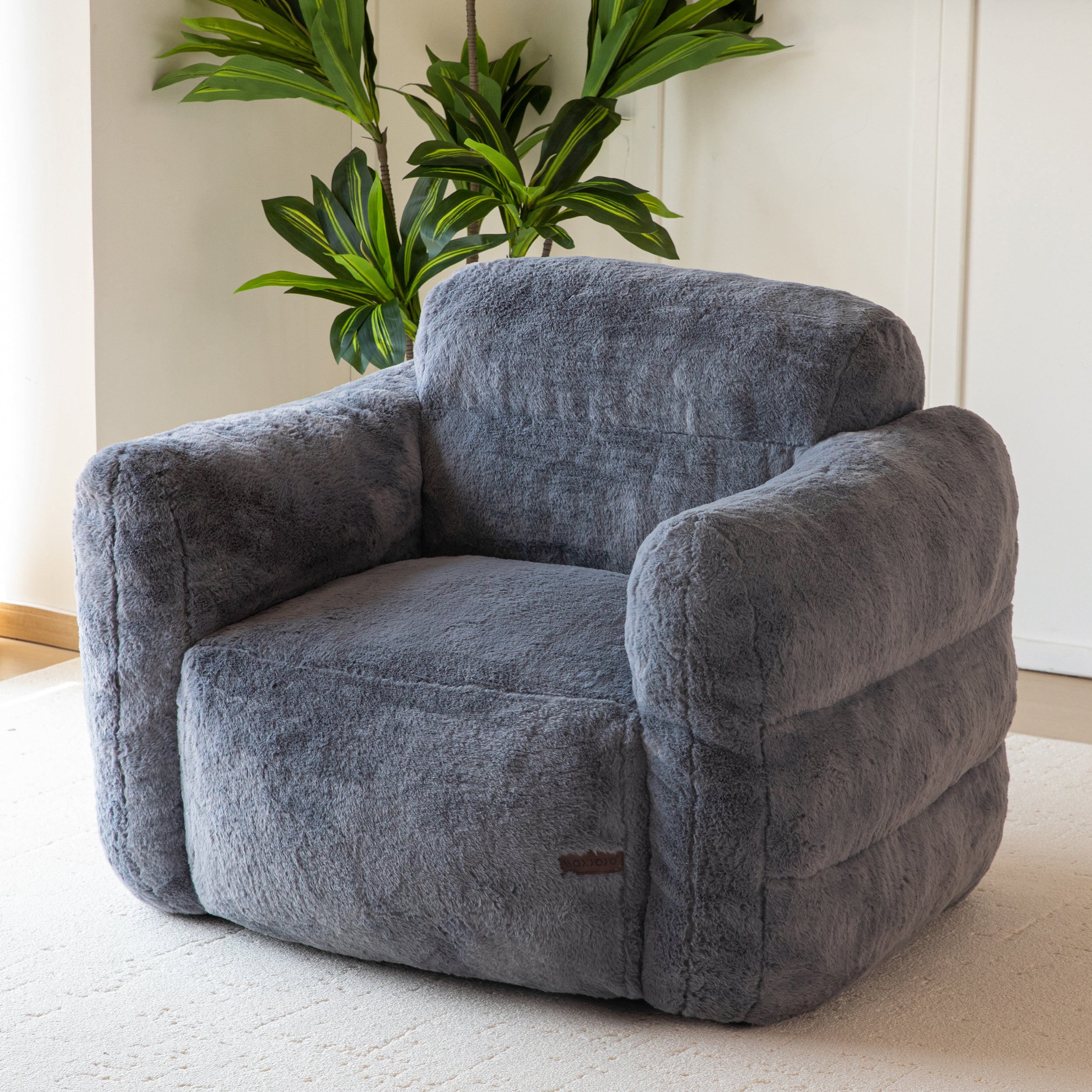 MAXYOYO Giant Bean Bag Chair for Adults - Ultra Soft Fluffy Oversized Floor Sofa | Cozy Reading Chair with Filler for Living Room & Bedroom | Dark Grey | Perfect for Lounging, Gaming & Relaxation